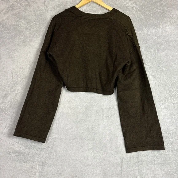 Veiled Cropped Knit Cardigan Shrug Black Forest Green Medium NWT Luxury - Picture 2 of 5